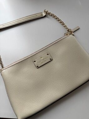 kate spade ivory pebble leather crossbody with gold chain